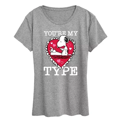 Youre My Type Womens Crew Neck Short Sleeve Classic Fit Peanuts Graphic T-Shirt
