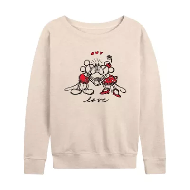 Love Sketch Womens Boat Neck Long Sleeve Classic Fit Mickey and Friends Graphic T-Shirt