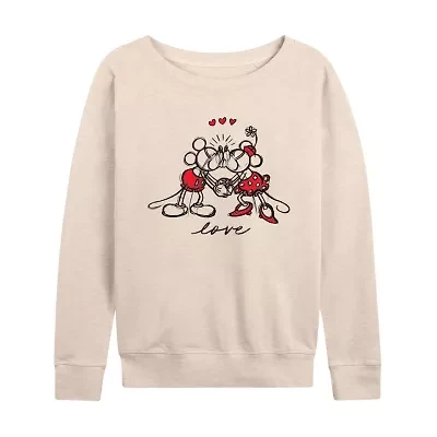 Love Sketch Womens Boat Neck Long Sleeve Classic Fit Mickey and Friends Graphic T-Shirt