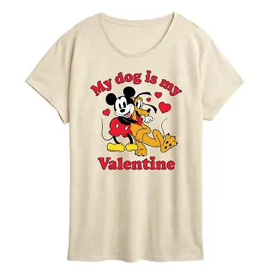 My Dog Is Valentine Womens Crew Neck Short Sleeve Classic Fit Mickey and Friends Graphic T-Shirt