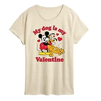My Dog Is Valentine Womens Crew Neck Short Sleeve Classic Fit Mickey and Friends Graphic T-Shirt