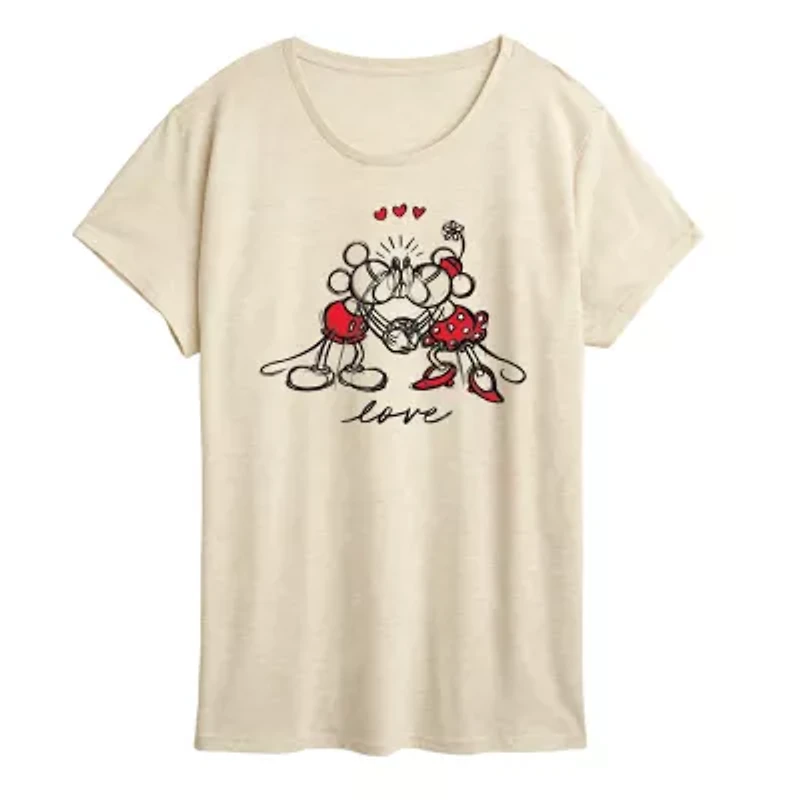 Minnie Love Sketch Womens Crew Neck Short Sleeve Classic Fit Mickey and Friends Graphic T-Shirt