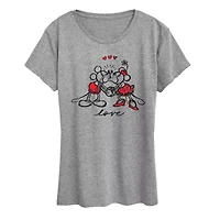 Mickey Minnie Love Sketch Womens Crew Neck Short Sleeve Classic Fit and Friends Graphic T-Shirt