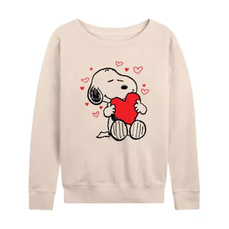 Snoopy Hearts Womens Boat Neck Long Sleeve Classic Fit Peanuts Graphic T-Shirt