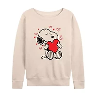 Snoopy Hearts Womens Boat Neck Long Sleeve Classic Fit Peanuts Graphic T-Shirt