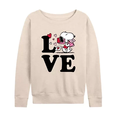 Love Snoopy Womens Boat Neck Long Sleeve Classic Fit Peanuts Graphic T-Shirt