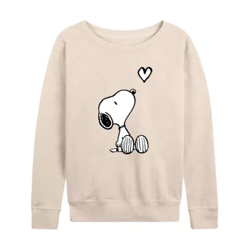 Valentines Snoopy Heartart Womens Boat Neck Long Sleeve Classic Fit Peanuts Graphic T-Shirt
