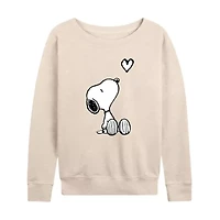 Valentines Snoopy Heartart Womens Boat Neck Long Sleeve Classic Fit Peanuts Graphic T-Shirt
