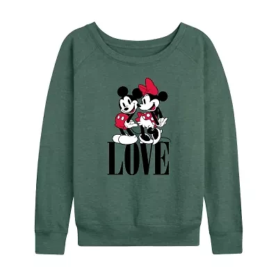 Minnie Love Womens Boat Neck Long Sleeve Classic Fit Mickey and Friends Graphic T-Shirt