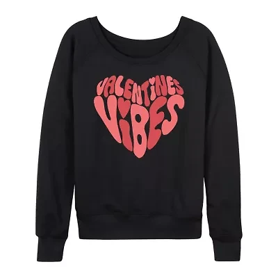 Valentines Vibes Womens Boat Neck Long Sleeve Classic Fit Graphic T-Shirt
