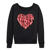 Valentines Vibes Womens Boat Neck Long Sleeve Classic Fit Graphic T-Shirt