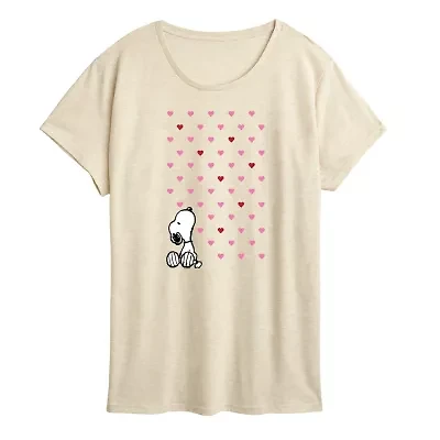 Peanuts Valentine Snoopy Heartsart Womens Crew Neck Short Sleeve Classic Fit Graphic T-Shirt