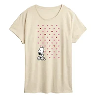 Peanuts Valentine Snoopy Heartsart Womens Crew Neck Short Sleeve Classic Fit Graphic T-Shirt