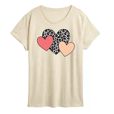 Snow Leopard Colored Hearts Women Womens Crew Neck Short Sleeve Classic Fit Graphic T-Shirt