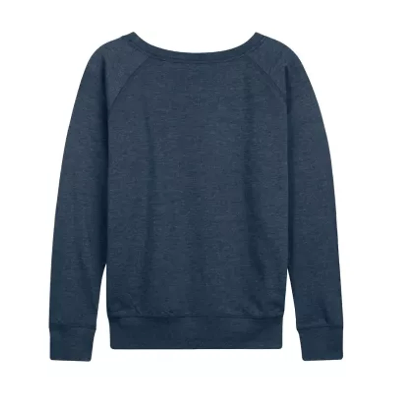 Barbie Hand Painted Heart Logowomens Womens Boat Neck Long Sleeve Classic Fit Graphic T-Shirt