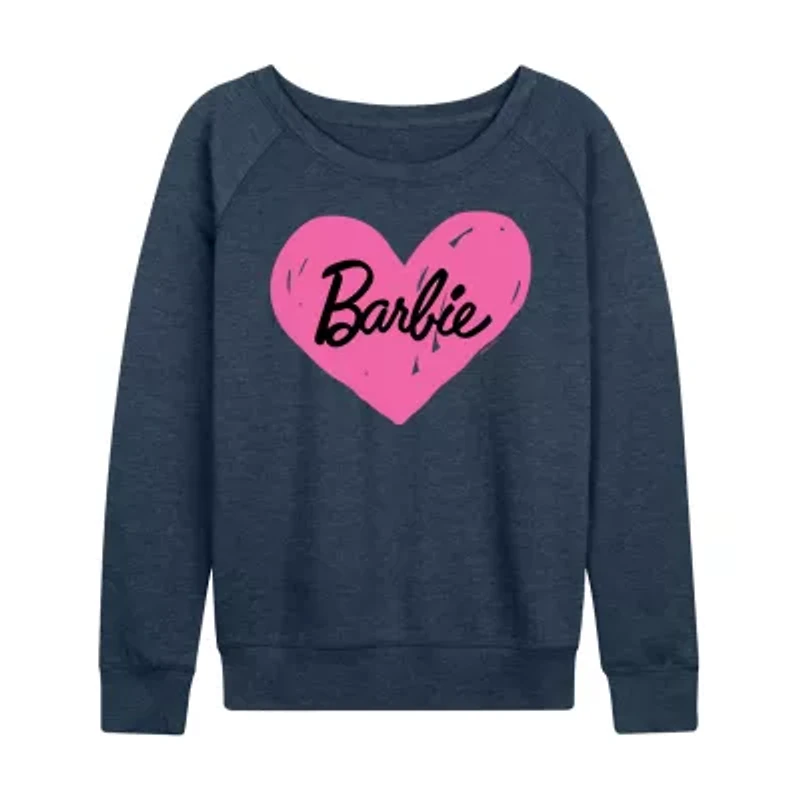 Barbie Hand Painted Heart Logowomens Womens Boat Neck Long Sleeve Classic Fit Graphic T-Shirt