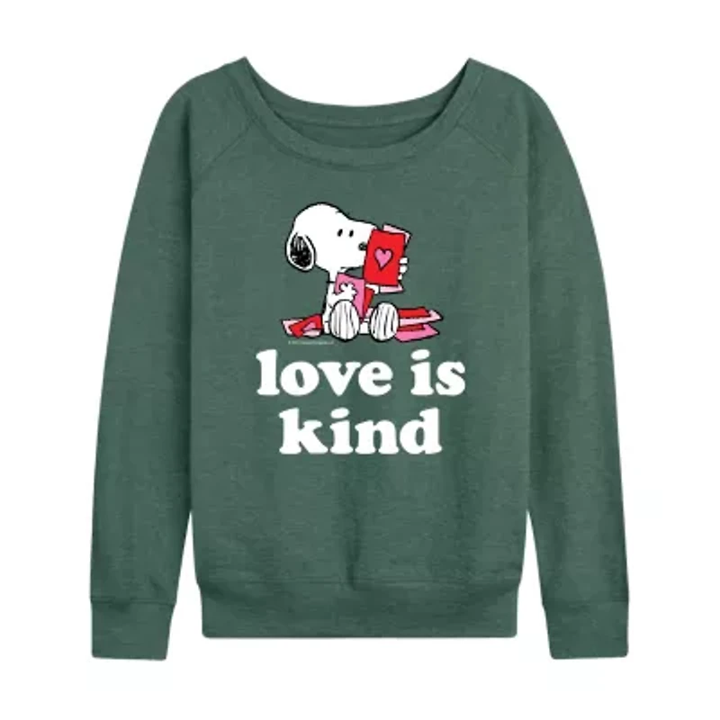 Peanuts Love Is Kind Womens Boat Neck Long Sleeve Classic Fit Graphic T-Shirt
