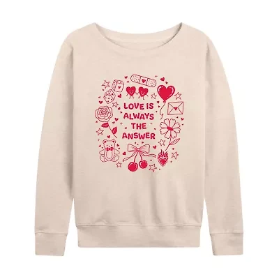 Love Always Answer Womens Boat Neck Long Sleeve Classic Fit Graphic T-Shirt