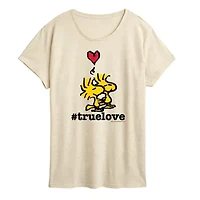 Peanuts True Love Woodstock Womens Crew Neck Short Sleeve Classic Fit Graphic T-Shirt