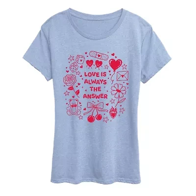 Love Always Answer Womens Crew Neck Short Sleeve Classic Fit Graphic T-Shirt