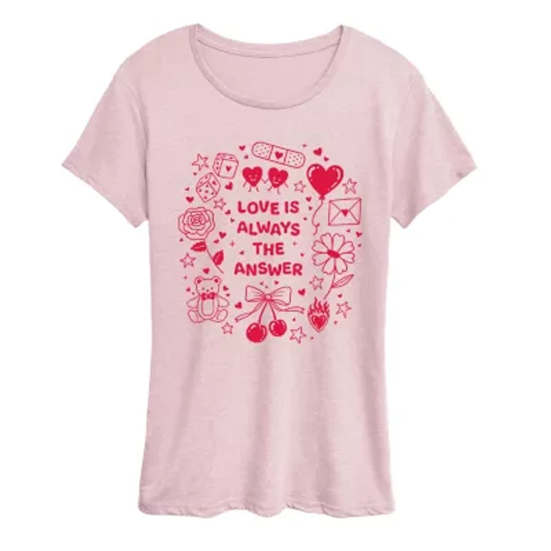 Love Always Answer Womens Crew Neck Short Sleeve Classic Fit Graphic T-Shirt