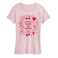 Love Always Answer Womens Crew Neck Short Sleeve Classic Fit Graphic T-Shirt