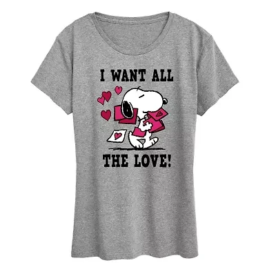 Peanuts Valentines All Loveart Womens Crew Neck Short Sleeve Classic Fit Graphic T-Shirt