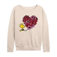Woodstock Floral Heart Womens Boat Neck Long Sleeve Classic Fit Peanuts Graphic T-Shirt