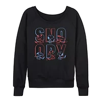 Hockey Snoopy Womens Boat Neck Long Sleeve Classic Fit Peanuts Graphic T-Shirt