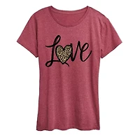 Love Leopard Heart Womens Crew Neck Short Sleeve Classic Fit Graphic T-Shirt