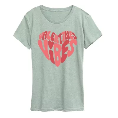 Valentines Vibes Womens Scoop Neck Short Sleeve Classic Fit Graphic T-Shirt