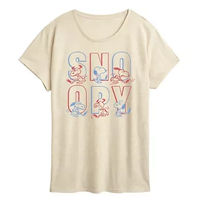 Hockey Snoopy Womens Crew Neck Short Sleeve Classic Fit Peanuts Graphic T-Shirt