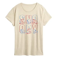 Hockey Snoopy Womens Crew Neck Short Sleeve Classic Fit Peanuts Graphic T-Shirt