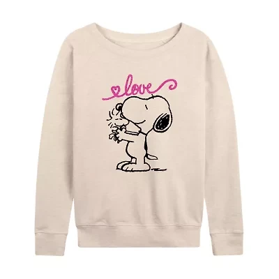 Peanuts Valentines Snoopy Love Art A Womens Boat Neck Long Sleeve Classic Fit Graphic T-Shirt