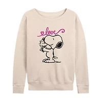 Peanuts Valentines Snoopy Love Art A Womens Boat Neck Long Sleeve Classic Fit Graphic T-Shirt