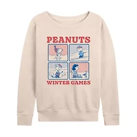 Winter Games Wht Or Crm Only Womens Boat Neck Long Sleeve Classic Fit Peanuts Graphic T-Shirt