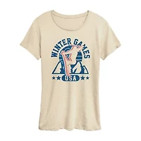 Winter Games Skiing Womens Crew Neck Short Sleeve Classic Fit Graphic T-Shirt
