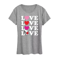 Peanuts Snoopy Love Stacked Womens Crew Neck Short Sleeve Classic Fit Graphic T-Shirt