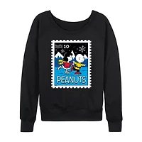 Lucy Charlie Winter Stamp Womens Boat Neck Long Sleeve Classic Fit Peanuts Graphic T-Shirt