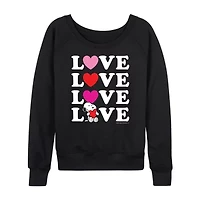 Peanuts Snoopy Love Stacked Womens Boat Neck Long Sleeve Classic Fit Graphic T-Shirt