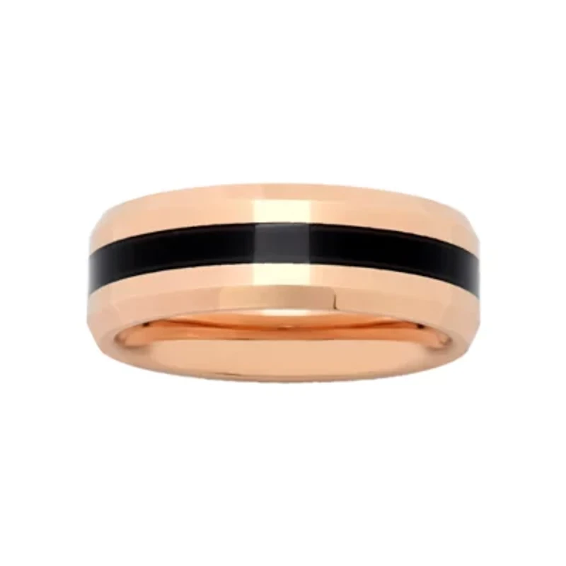 Mens Tungsten Carbide Rose & Black Wedding Band