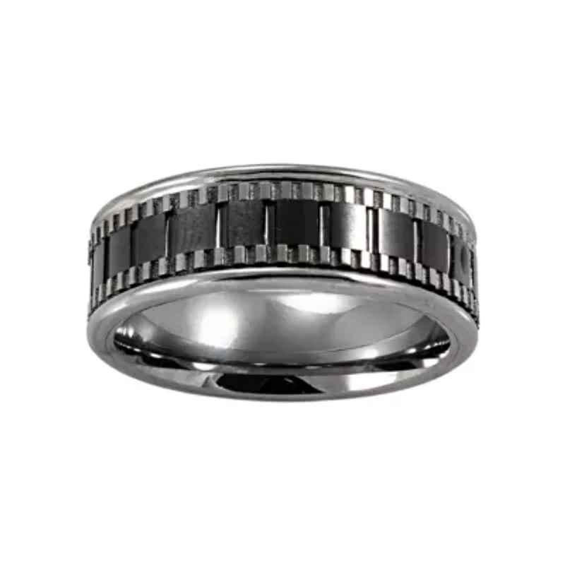  Mens Stainless & Ceramic Textured Wedding Band