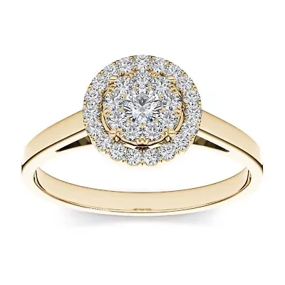 1/3 CT.T.W. Natural Diamond 10K Yellow Gold Round Cluster Engagement Ring