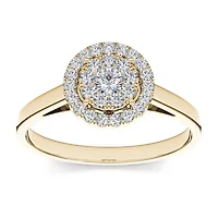 1/3 CT.T.W. Natural Diamond 10K Yellow Gold Round Cluster Engagement Ring