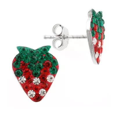 Silver Treasures Strawberry Multi Color Crystal Sterling Silver 11.5mm Stud Earrings