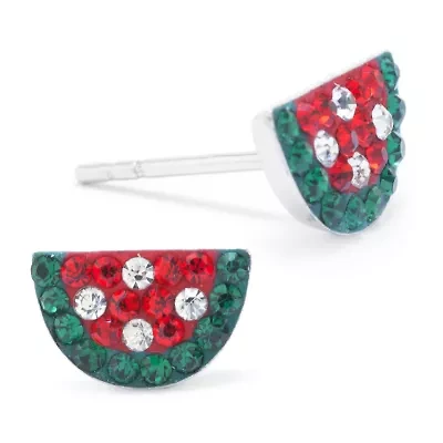 Silver Treasures Watermelon Multi Color Crystal Sterling Silver 11mm Stud Earrings