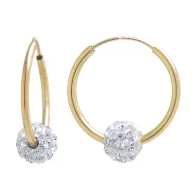 Silver Treasures Womens Crystal 14K Gold Over Silver 16mm Hoop Earrings