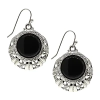 1928 Silver Tone Womens Black Drop Earrings