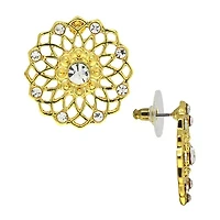 1928 Gold Tone Crystal 1 Inch Round Stud Earrings