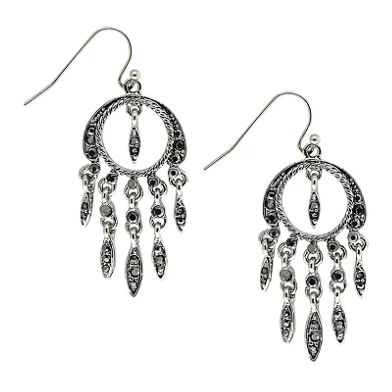 1928 Silver Tone Womens Gray Chandelier Earrings